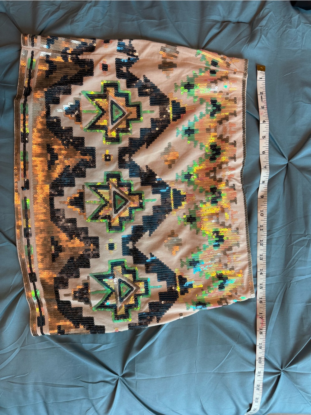 Express Sequin Aztec Mini Skirt in Beige, Black, Green, Gold